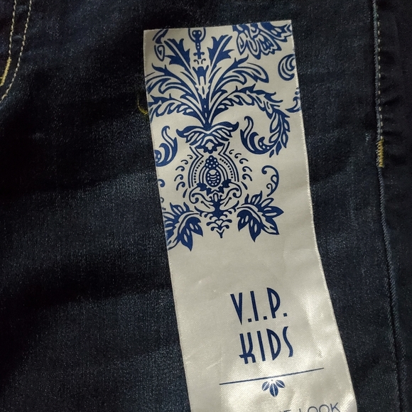VIP Kids dark denim pearl beads 5 pocket jeans size kids 10 - Picture 4 of 4